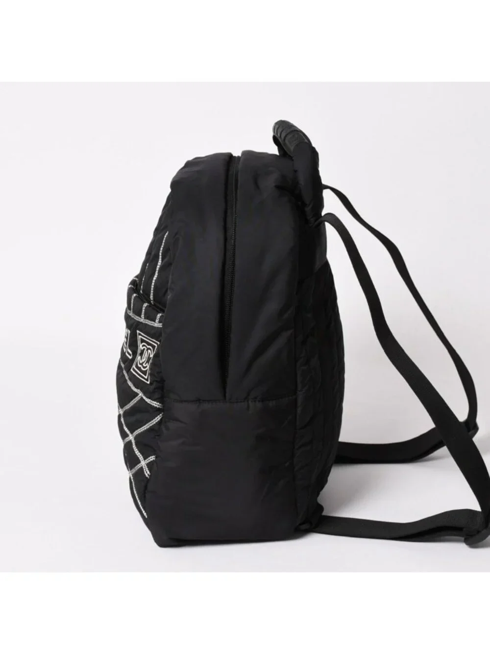 Chanel Sports Line Backpack CC Logo Nylon Stitch Black White